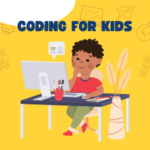 Text that reads, coding for kids.